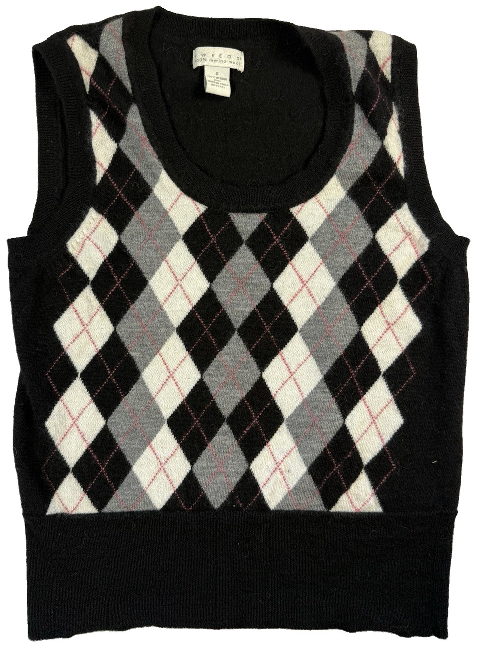 Vtg TWEEDS 100% Merino Wool Argyle Sweater Vest Scoop Neck Small Argyle Preppy